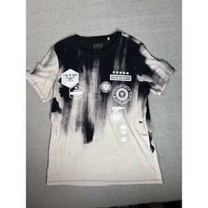 Guess Mens Graphic T-Shirt Black White Acid Wash Bleach Splatter XL L.A. CA Tee